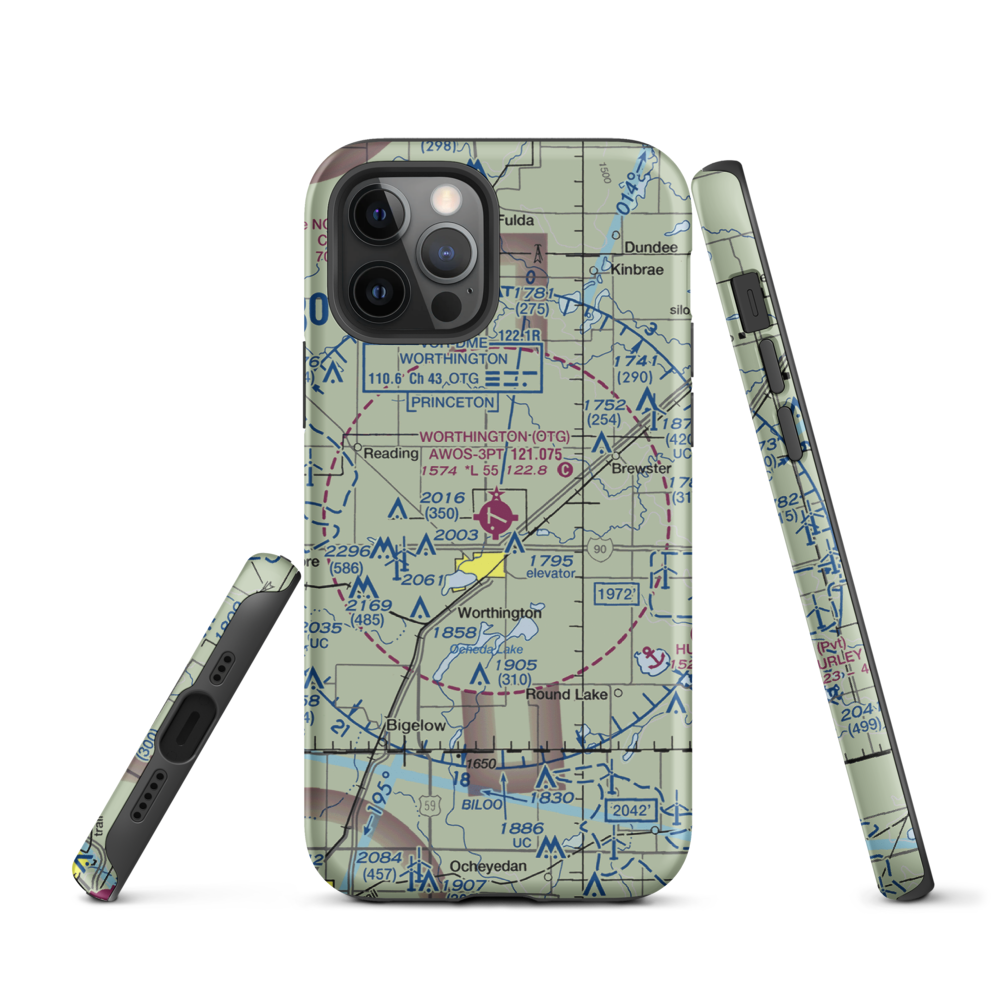 Worthington Municipal Airport (OTG) VFR Sectional  Tough iPhone Case iPhone 12 Pro model shown