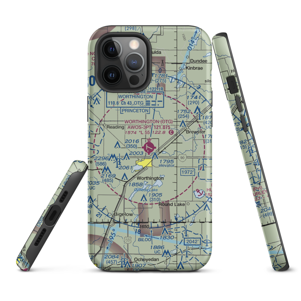 Worthington Municipal Airport (OTG) VFR Sectional  Tough iPhone Case iPhone 12 Pro Max model shown