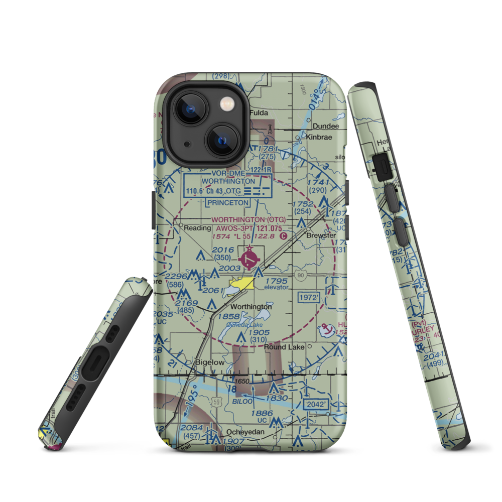 Worthington Municipal Airport (OTG) VFR Sectional  Tough iPhone Case iPhone 13 model shown