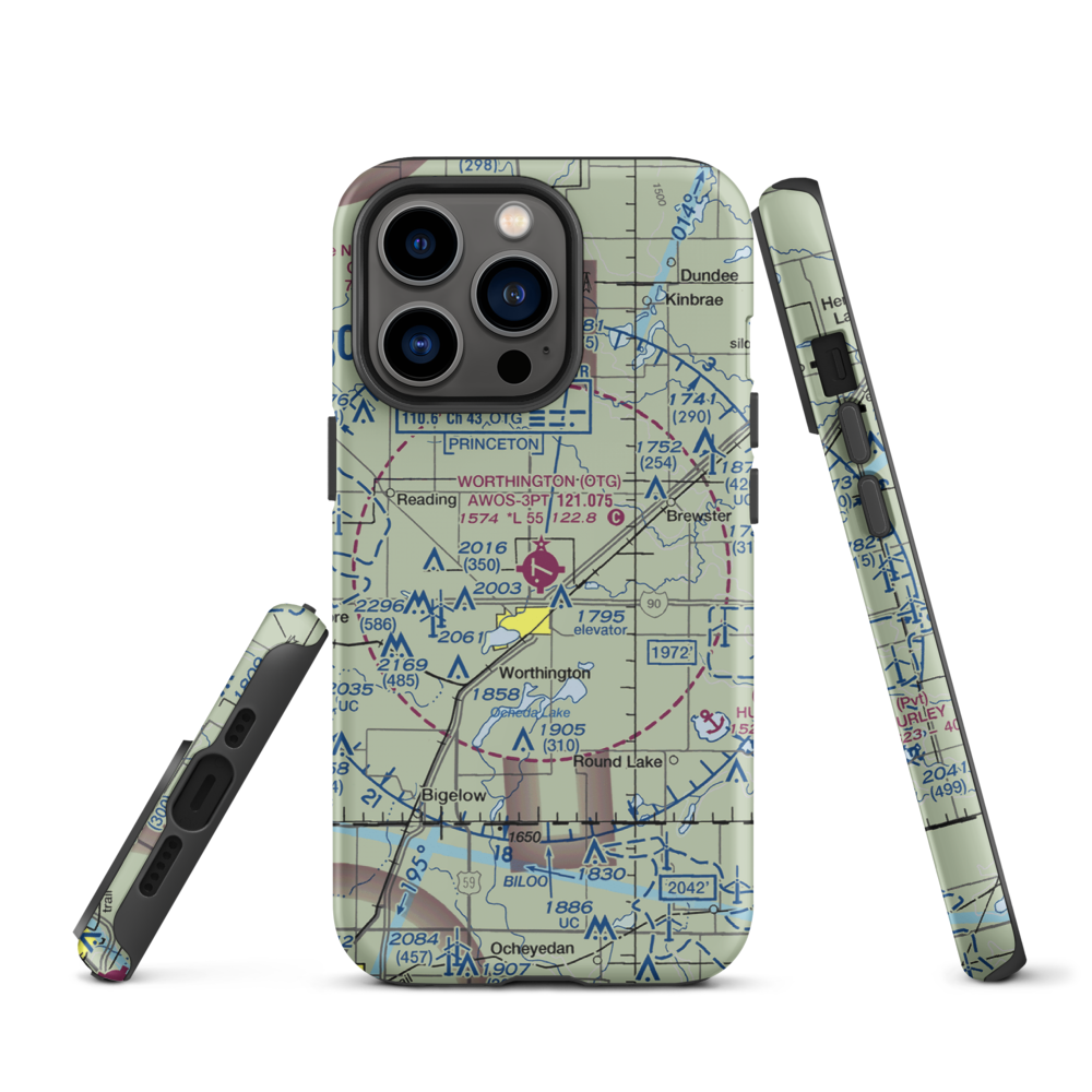 Worthington Municipal Airport (OTG) VFR Sectional  Tough iPhone Case iPhone 13 Pro model shown