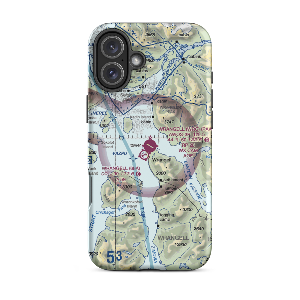 Wrangell Airport (WRG) VFR Sectional  Tough iPhone Case iPhone 16 Plus model shown