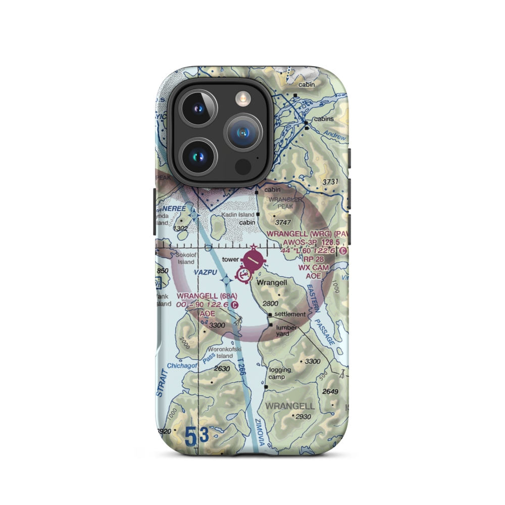 Wrangell Airport (WRG) VFR Sectional  Tough iPhone Case iPhone 16 Pro model shown