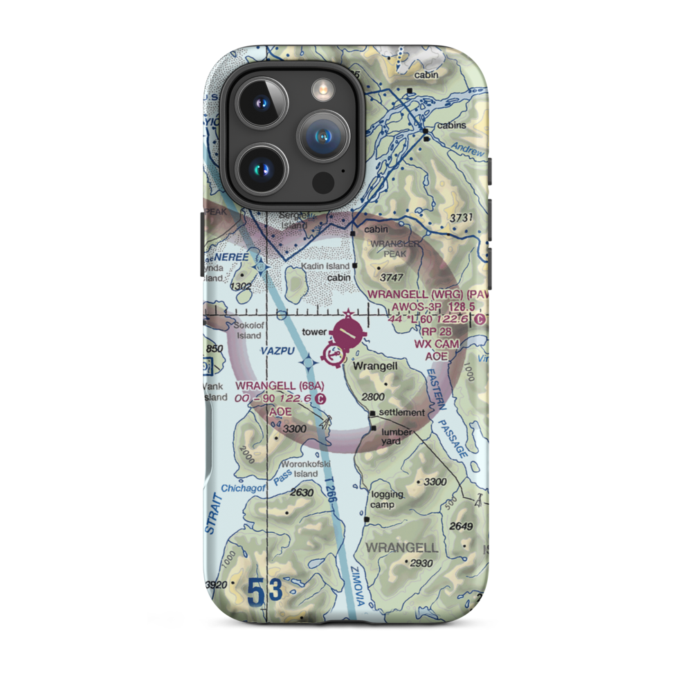 Wrangell Airport (WRG) VFR Sectional  Tough iPhone Case iPhone 16 Pro Max model shown