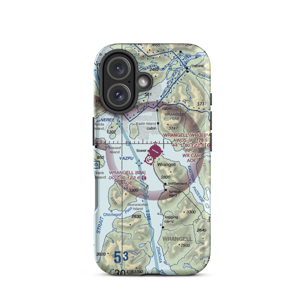 Wrangell Seaplane Base (68A) VFR Sectional  Tough iPhone Case iPhone 16 model shown