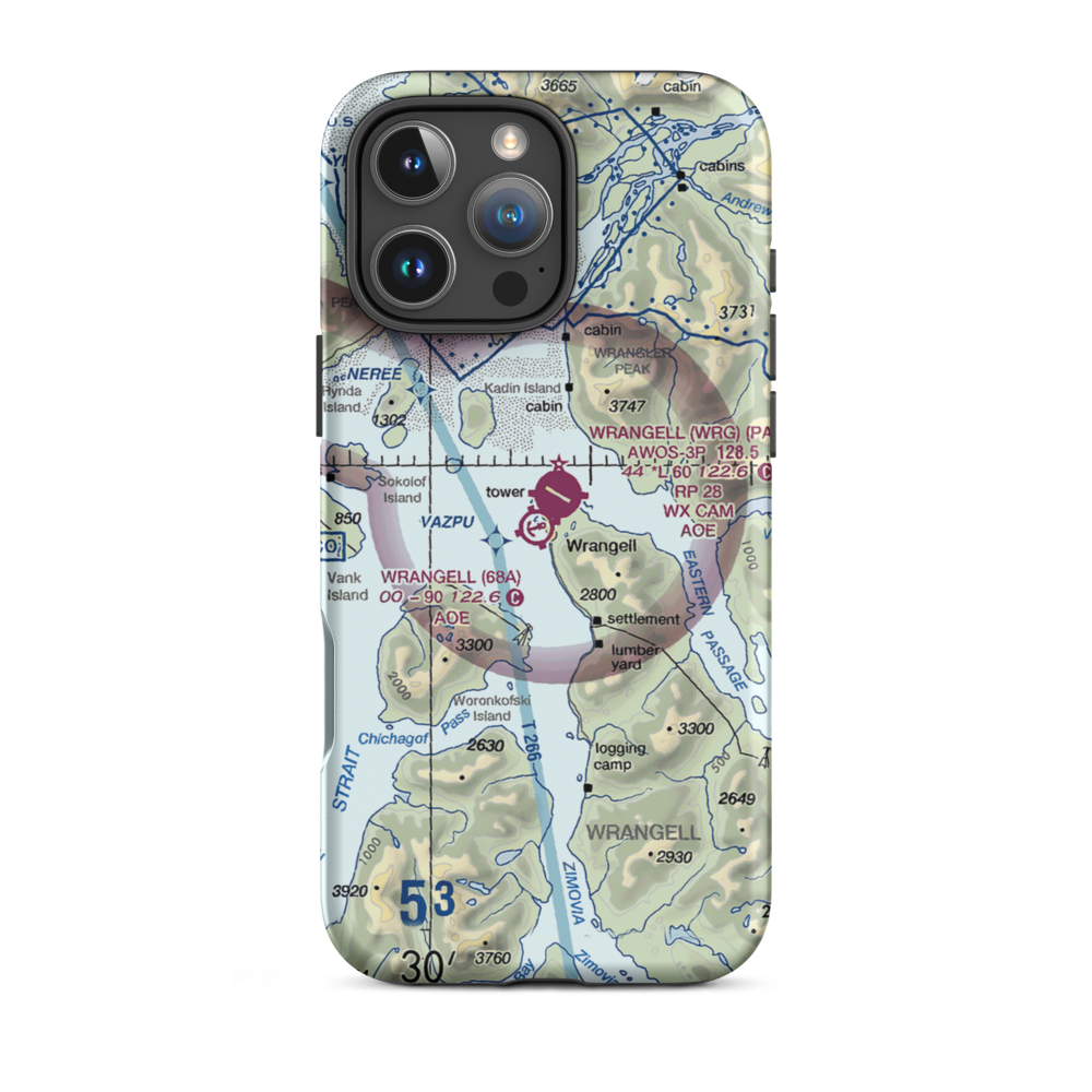 Wrangell Seaplane Base (68A) VFR Sectional  Tough iPhone Case iPhone 16 Pro Max model shown
