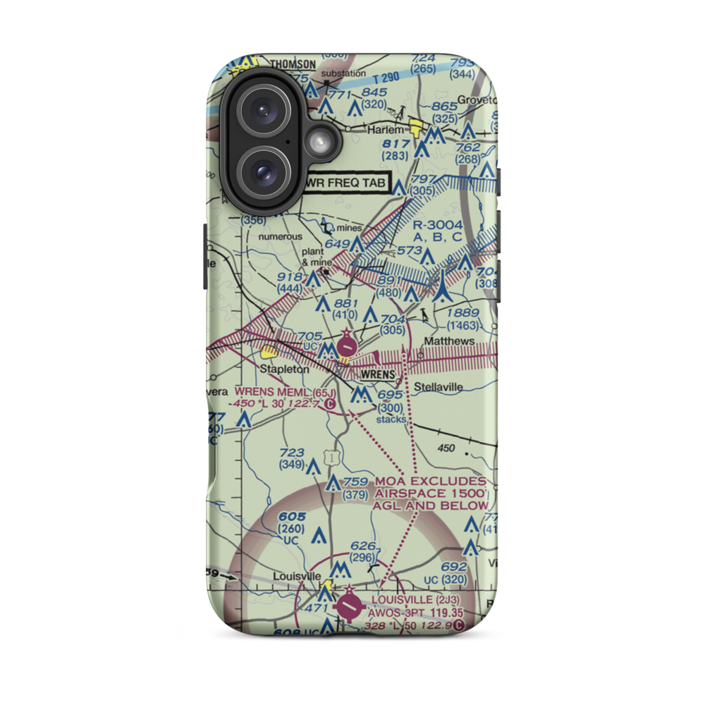 Wrens Memorial Airport (65J) VFR Sectional  Tough iPhone Case iPhone 16 Plus model shown