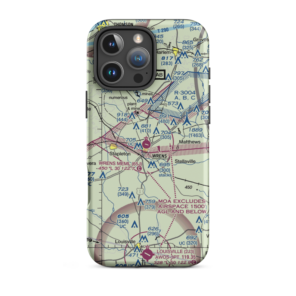 Wrens Memorial Airport (65J) VFR Sectional  Tough iPhone Case iPhone 16 Pro Max model shown