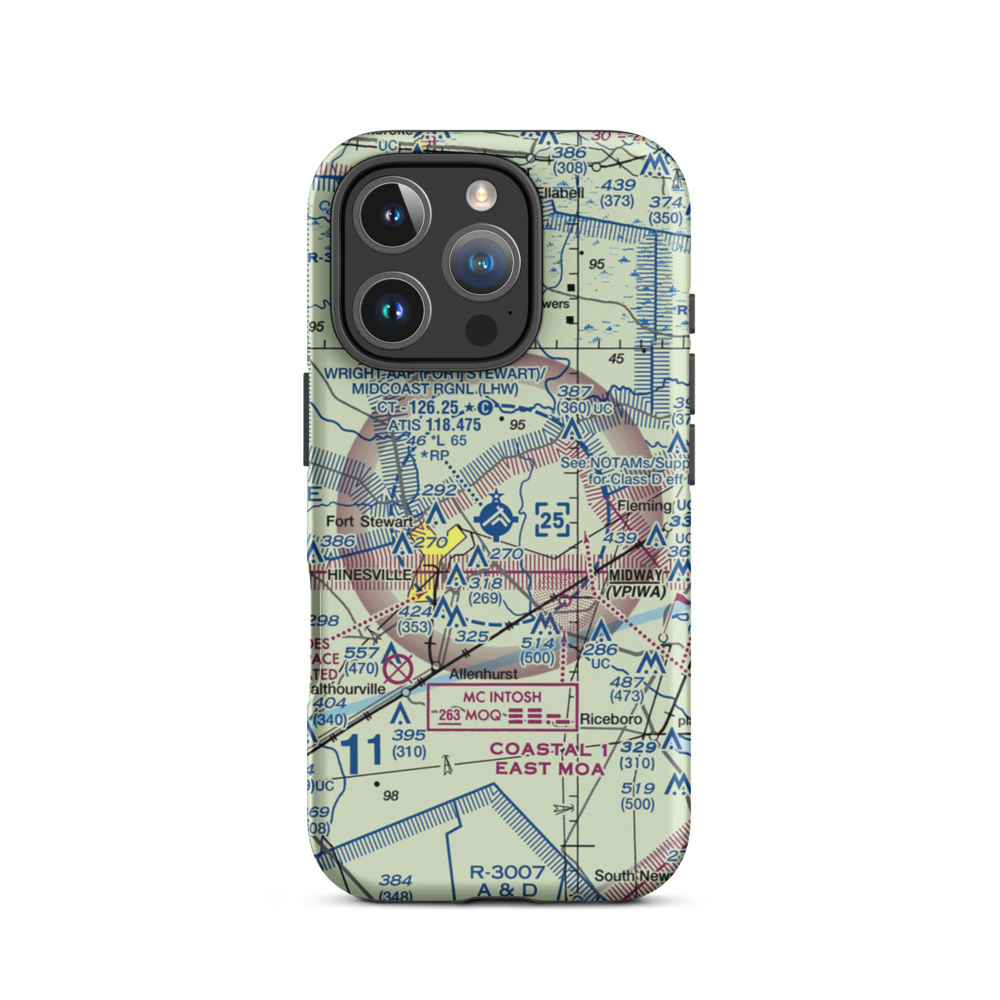 Wright AAF (Fort Stewart)/Midcoast Regional Airport (LHW) VFR Sectional  Tough iPhone Case iPhone 16 Pro model shown