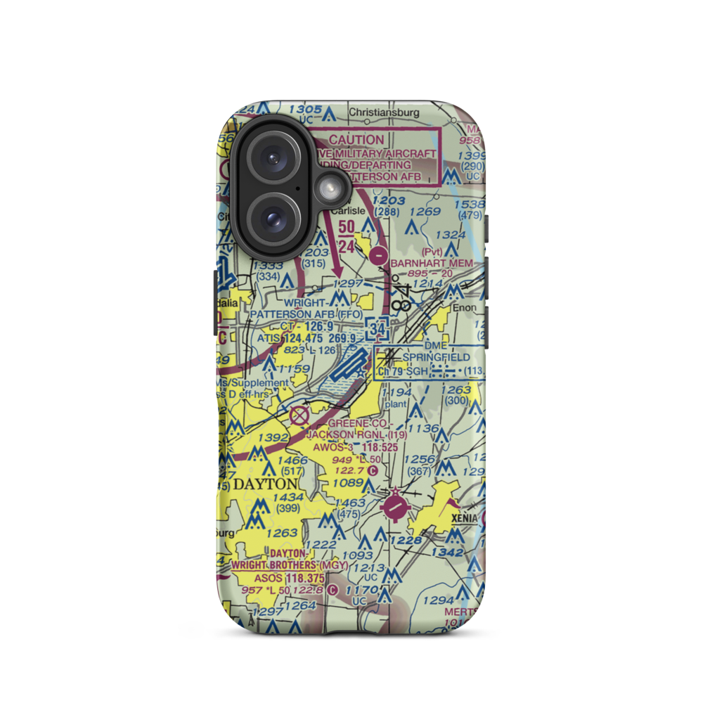 Wright-Patterson Air Force Base (FFO) VFR Sectional  Tough iPhone Case iPhone 16 model shown