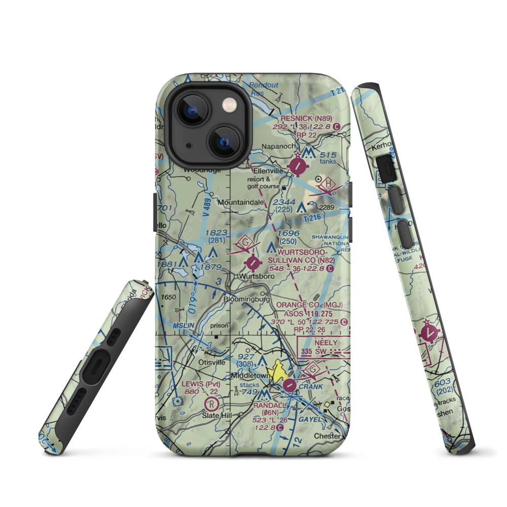 Wurtsboro Sullivan County Airport (N82) VFR Sectional  Tough iPhone Case iPhone 13 model shown