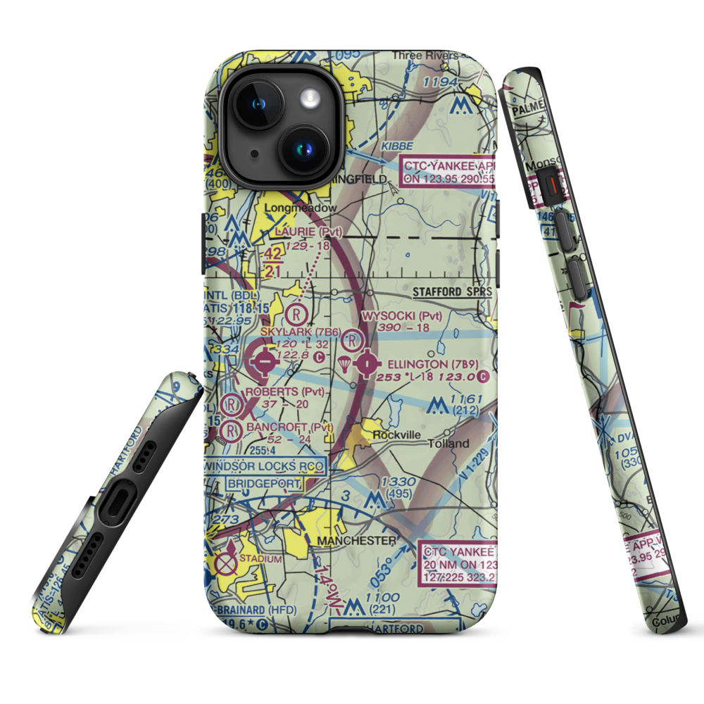 Wysocki Field (CT15) VFR Sectional  Tough iPhone Case iPhone 15 Plus model shown