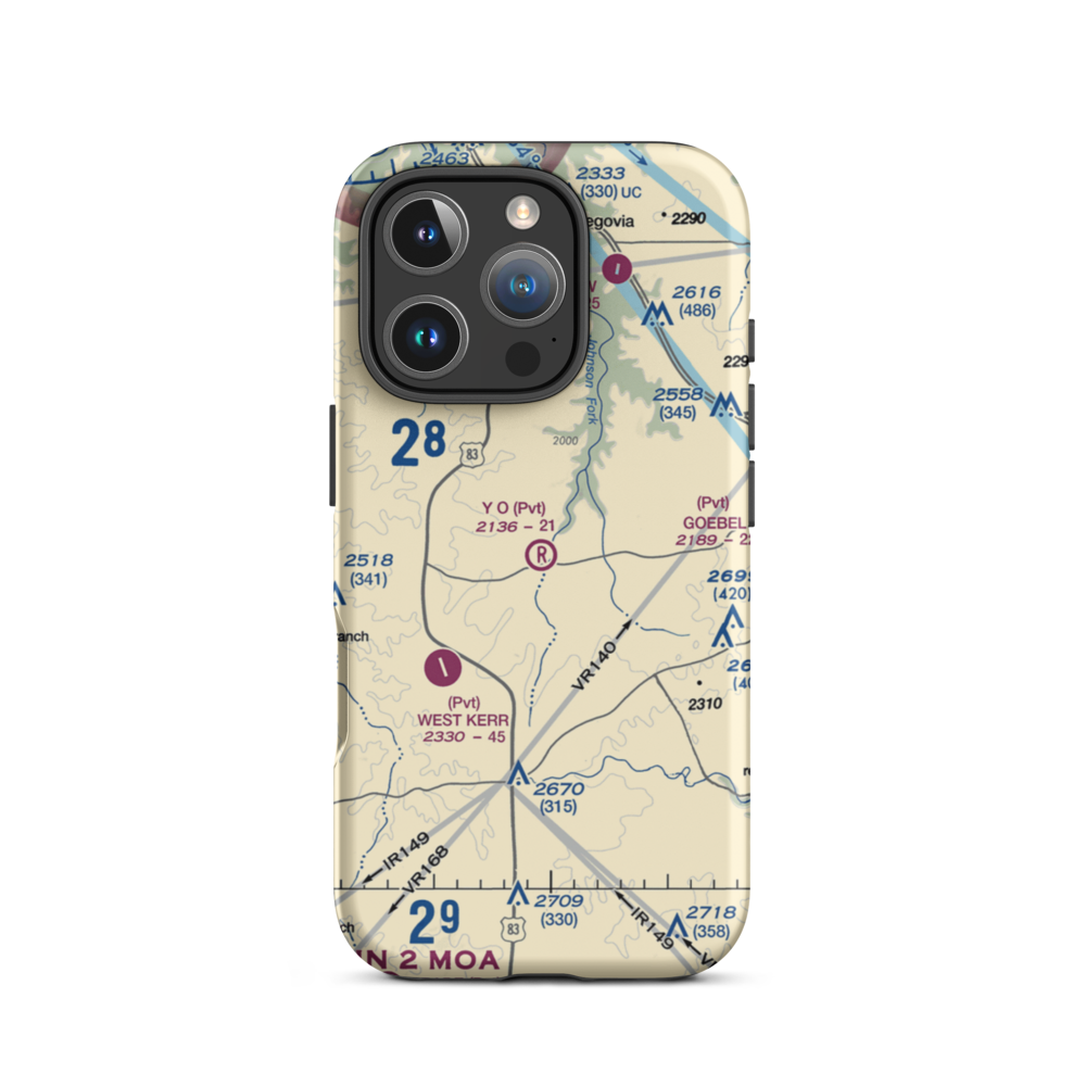 Y O Ranch Airport (XS22) VFR Sectional  Tough iPhone Case iPhone 16 Pro model shown