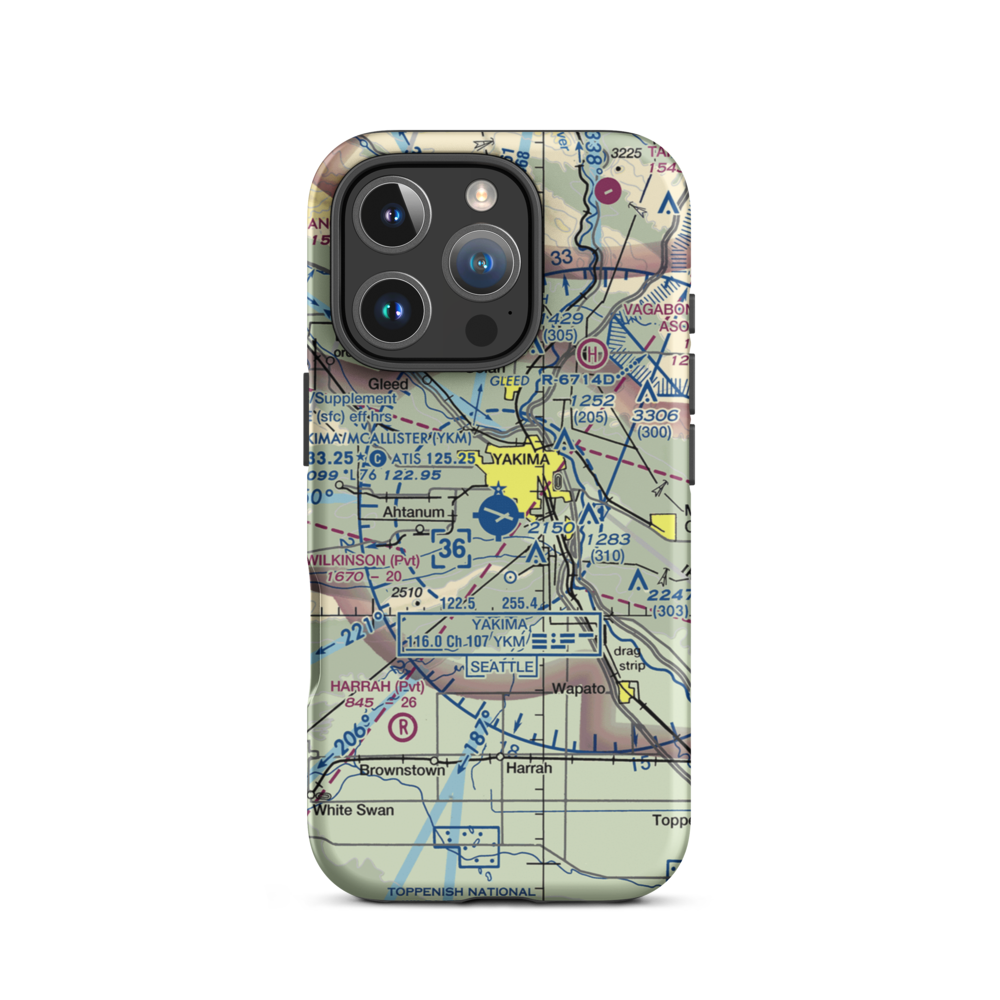 Yakima Air Terminal McAllister Field (YKM) VFR Sectional  Tough iPhone Case iPhone 16 Pro model shown