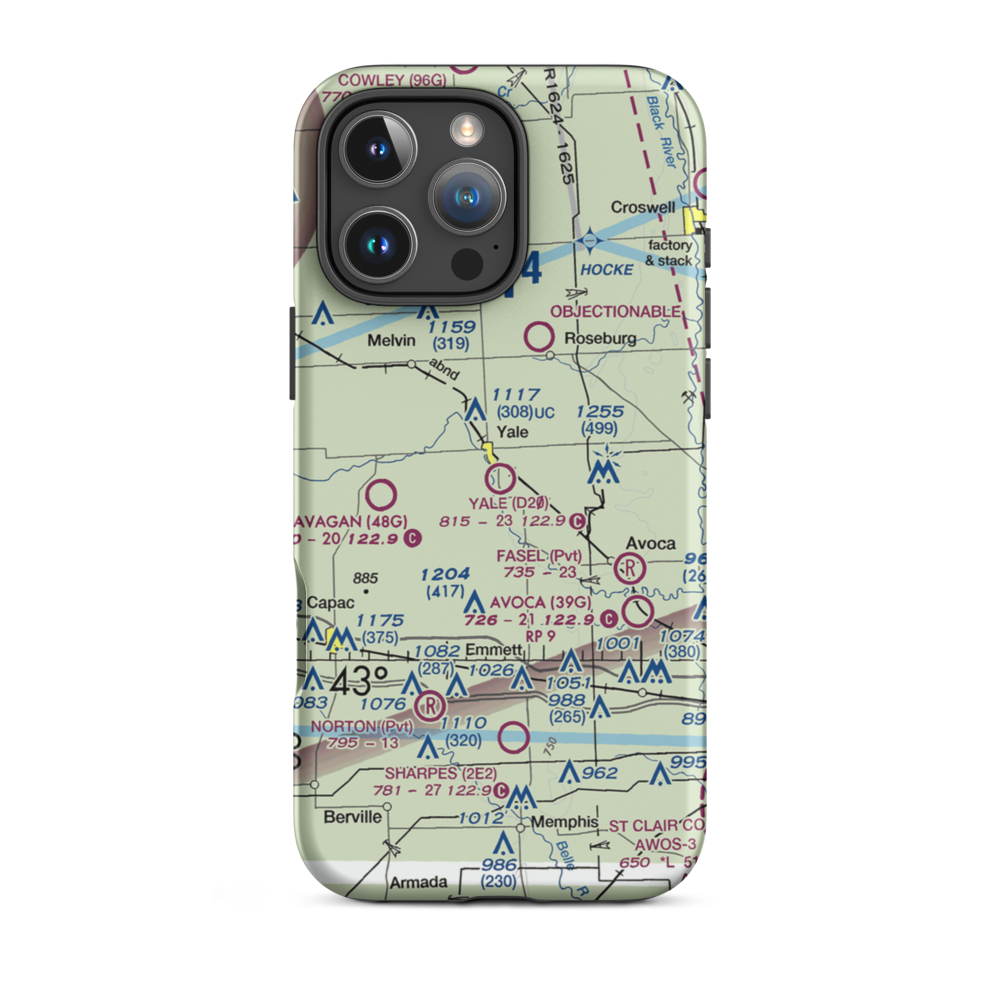 Yale Airport (D20) VFR Sectional  Tough iPhone Case iPhone 16 Pro Max model shown