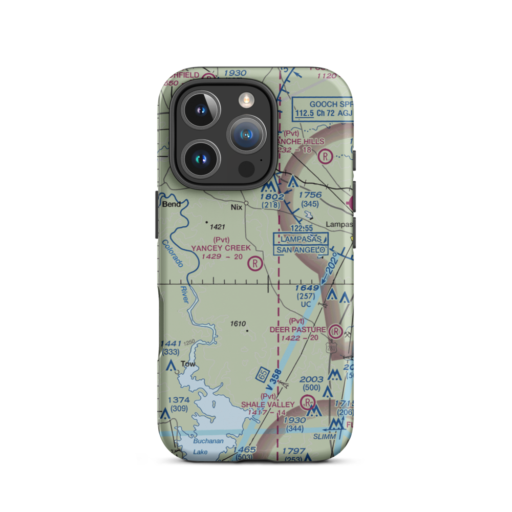Yancey Creek Ranch Airport (1TX0) VFR Sectional  Tough iPhone Case iPhone 16 Pro model shown