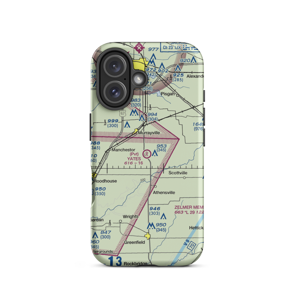 Yates RLA Airport (IL29) VFR Sectional  Tough iPhone Case iPhone 16 model shown
