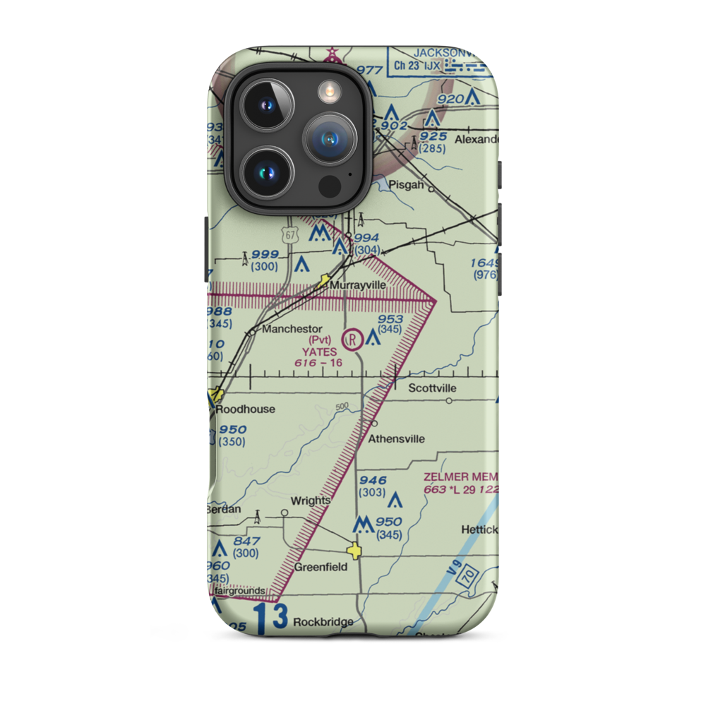 Yates RLA Airport (IL29) VFR Sectional  Tough iPhone Case iPhone 16 Pro Max model shown