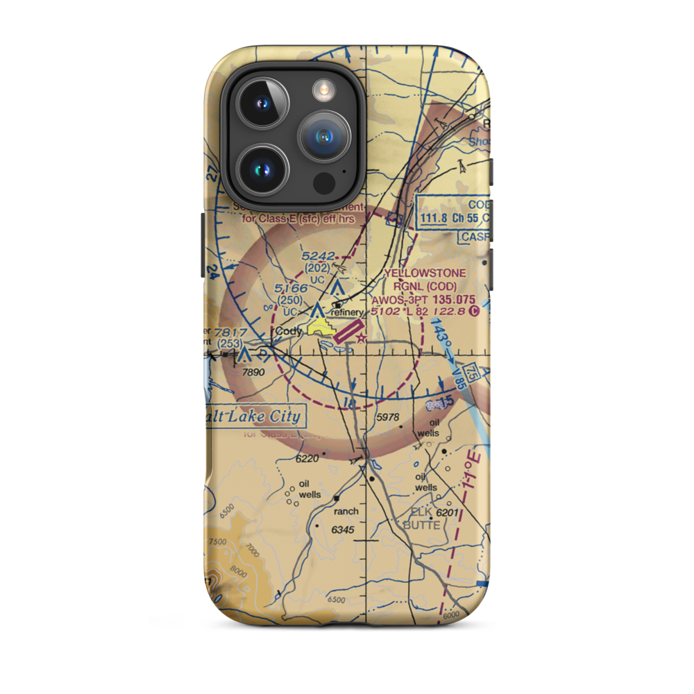 Yellowstone Regional Airport (COD) VFR Sectional  Tough iPhone Case iPhone 16 Pro Max model shown