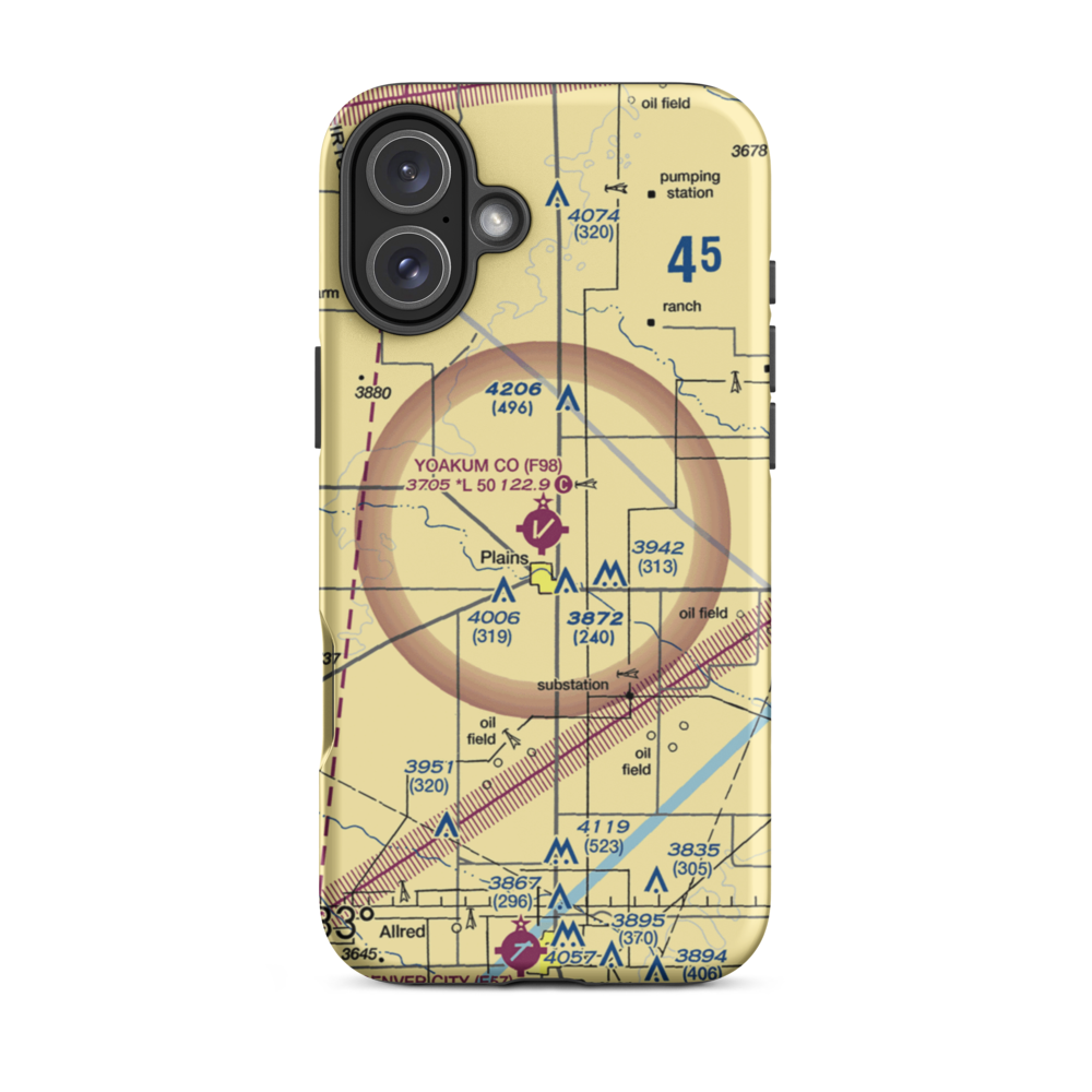 Yoakum County Airport (F98) VFR Sectional  Tough iPhone Case iPhone 16 Plus model shown