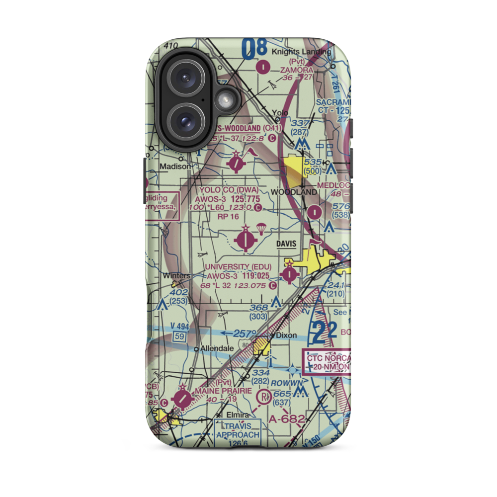 Yolo County Davis Woodland Winters Airport (DWA) VFR Sectional  Tough iPhone Case iPhone 16 Plus model shown