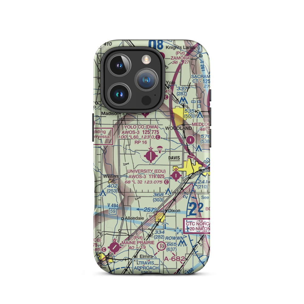 Yolo County Davis Woodland Winters Airport (DWA) VFR Sectional  Tough iPhone Case iPhone 16 Pro model shown