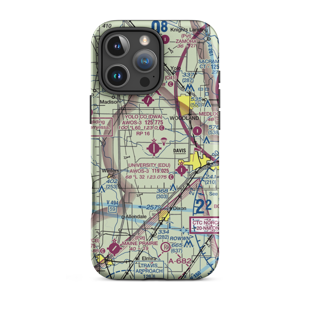 Yolo County Davis Woodland Winters Airport (DWA) VFR Sectional  Tough iPhone Case iPhone 16 Pro Max model shown