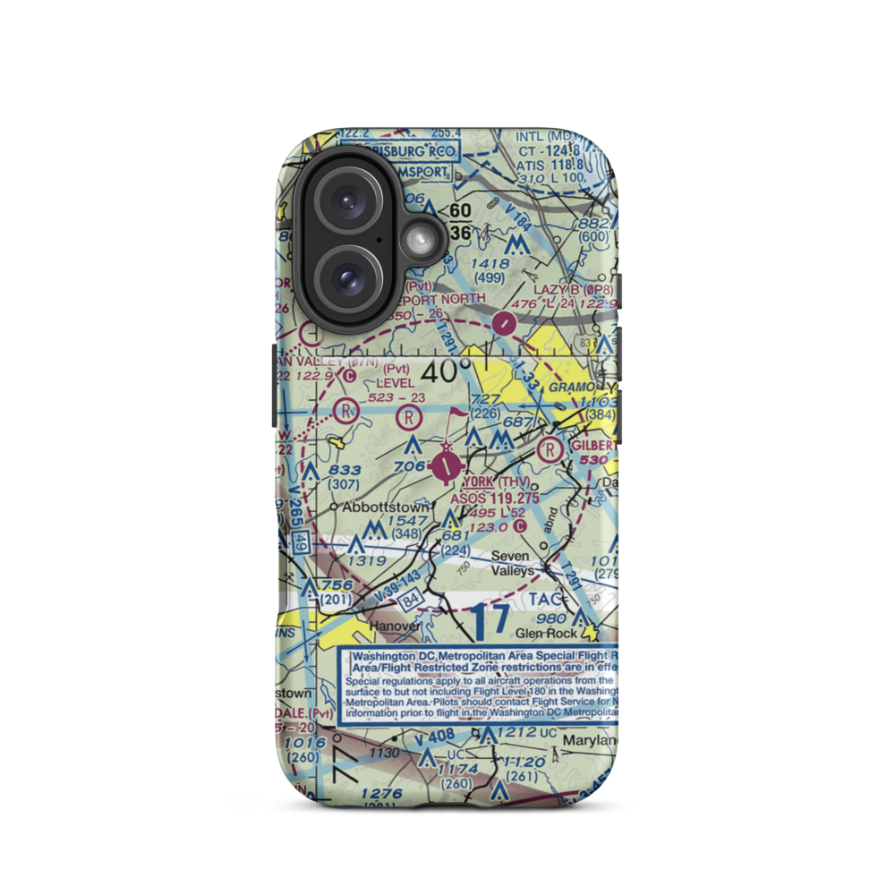 York Airport (THV) VFR Sectional  Tough iPhone Case iPhone 16 model shown