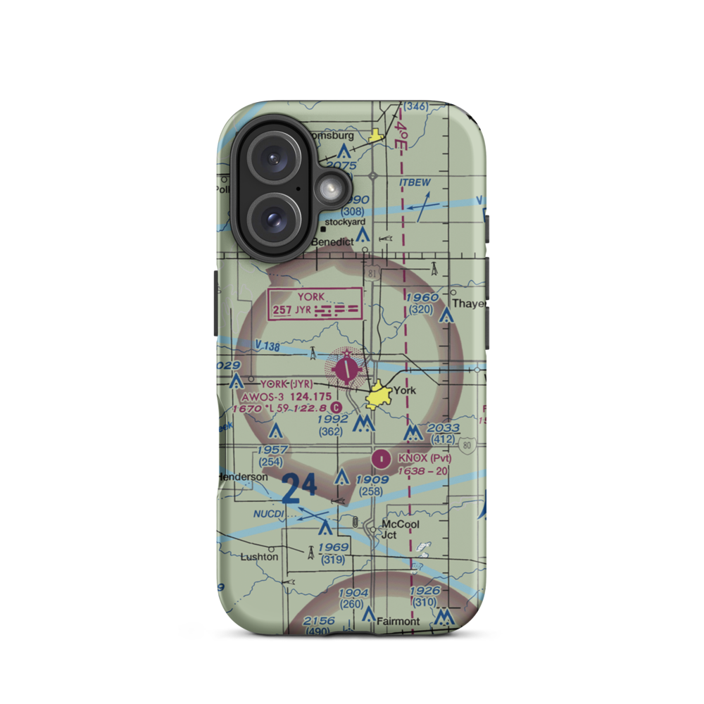 York Municipal Airport (JYR) VFR Sectional  Tough iPhone Case iPhone 16 model shown