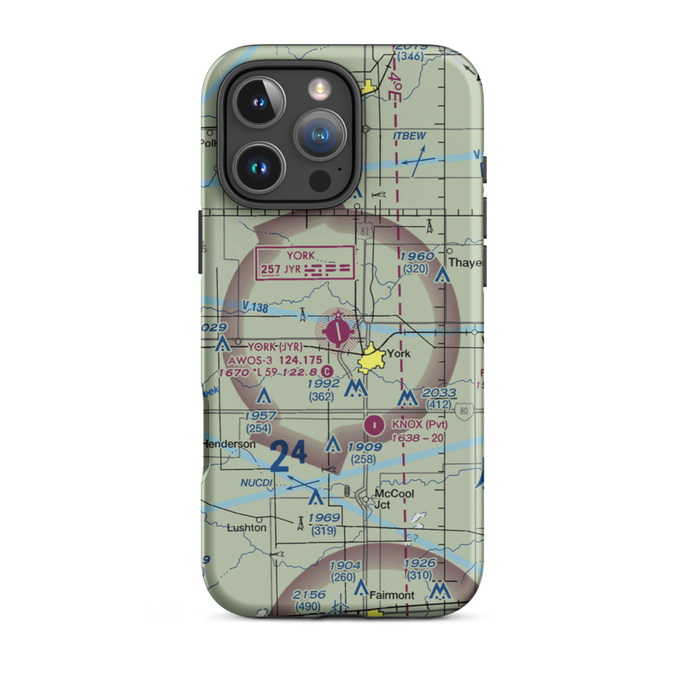 York Municipal Airport (JYR) VFR Sectional  Tough iPhone Case iPhone 16 Pro Max model shown