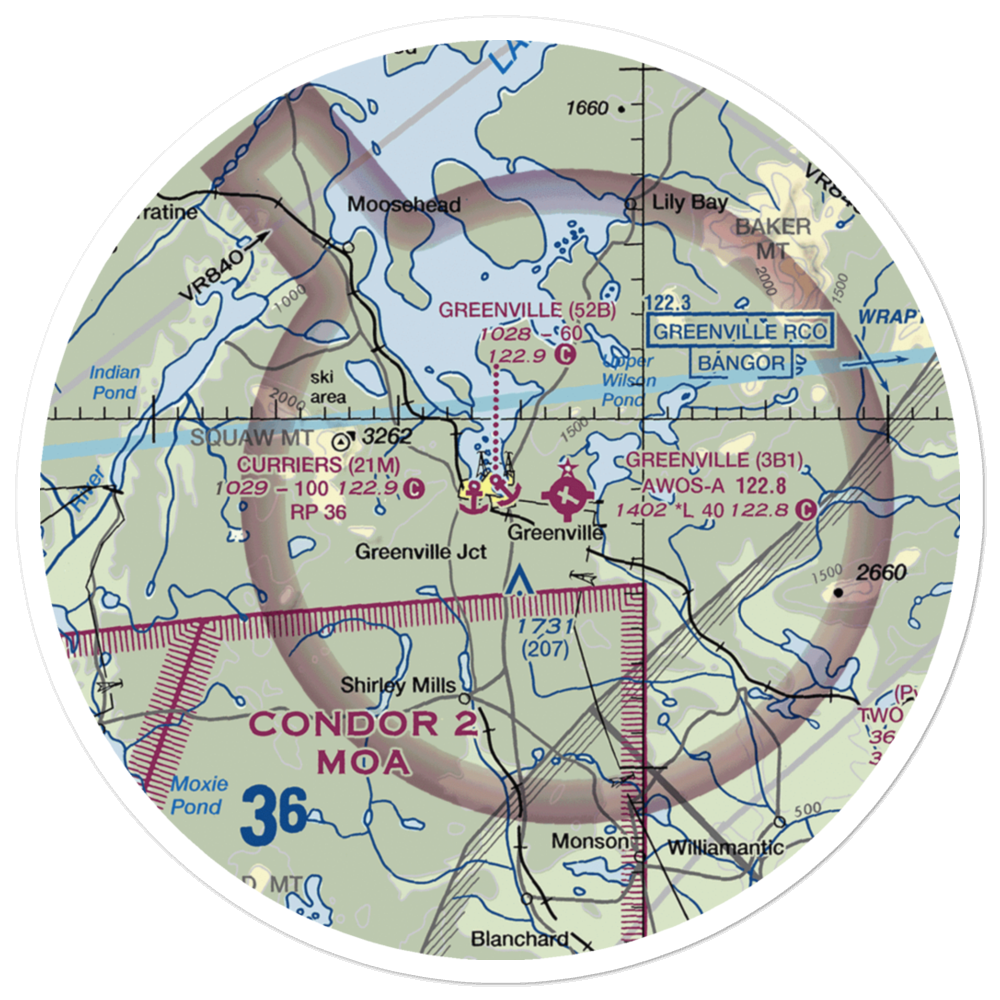 Greenville Seaplane Base (52B) VFR Sectional Sticker (30 mile) 