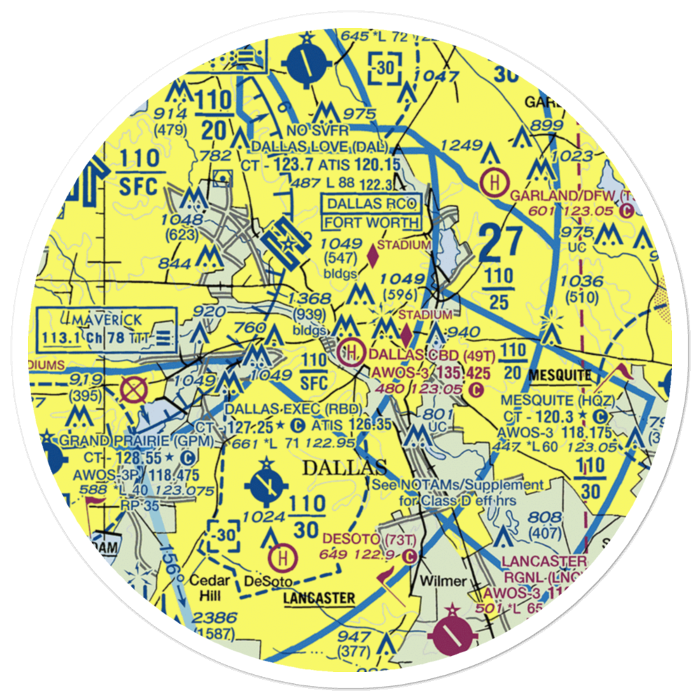 Dallas Cbd Vertiport Heliport (49T) VFR Sectional Sticker (30 mile) 