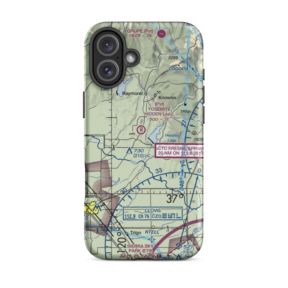 Yosemite Hidden Lake Ranch Airport (0CL0) VFR Sectional  Tough iPhone Case iPhone 16 Plus model shown