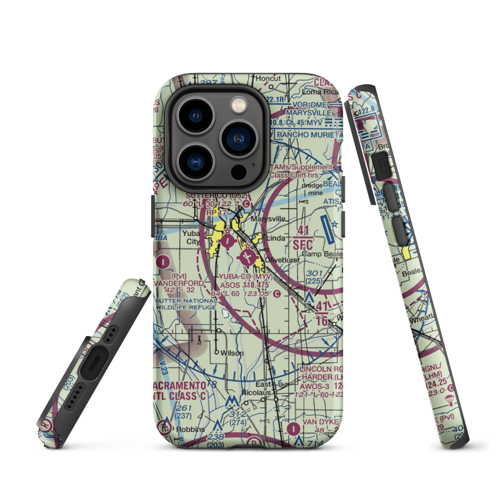Yuba County Airport (MYV) VFR Sectional  Tough iPhone Case iPhone 14 Pro model shown