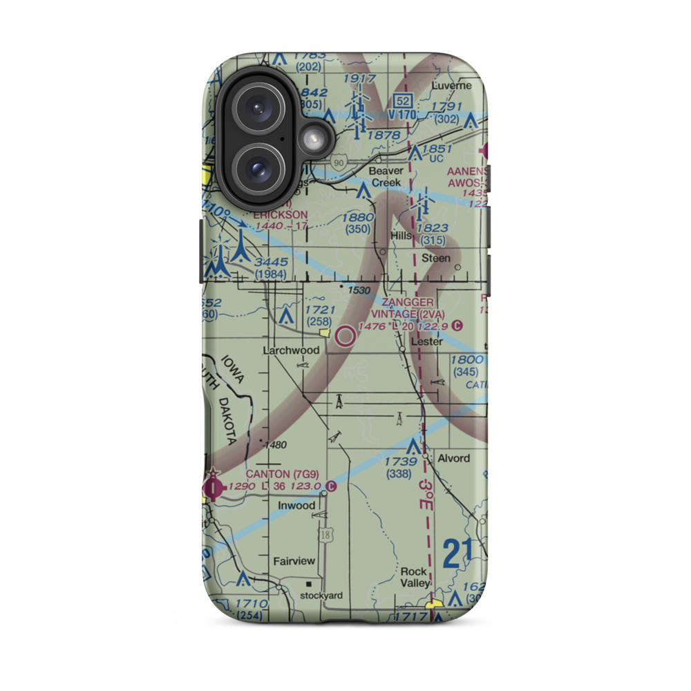 Zangger Vintage Airpark (2VA) VFR Sectional  Tough iPhone Case iPhone 16 Plus model shown