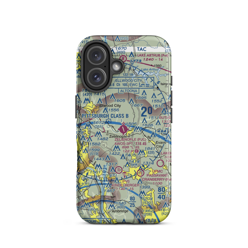 Zelienople Municipal Airport (PJC) VFR Sectional  Tough iPhone Case iPhone 16 model shown