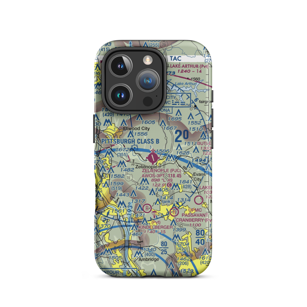 Zelienople Municipal Airport (PJC) VFR Sectional  Tough iPhone Case iPhone 16 Pro model shown