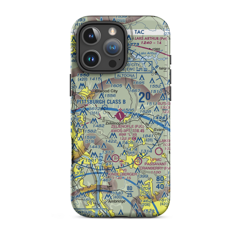 Zelienople Municipal Airport (PJC) VFR Sectional  Tough iPhone Case iPhone 16 Pro Max model shown