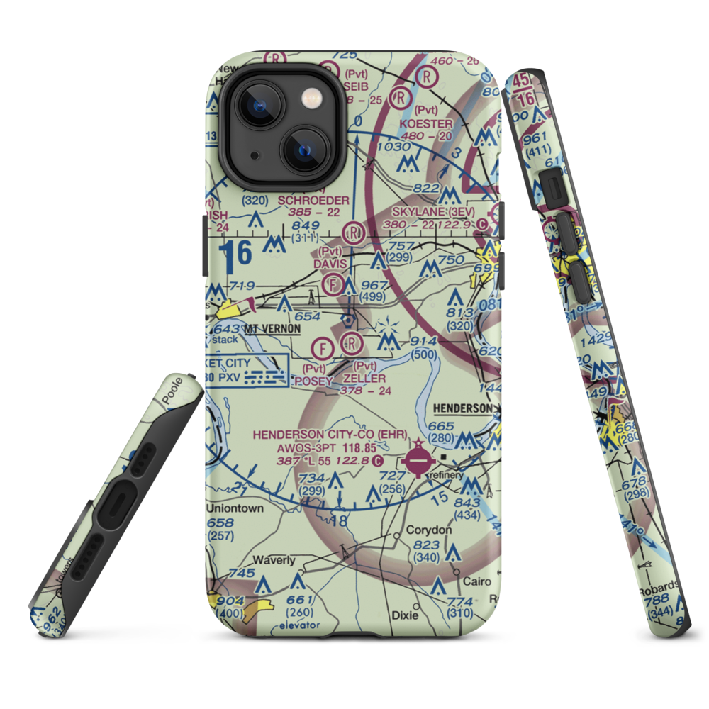 Zeller Elev County Airport (IN23) VFR Sectional  Tough iPhone Case iPhone 14 Plus model shown