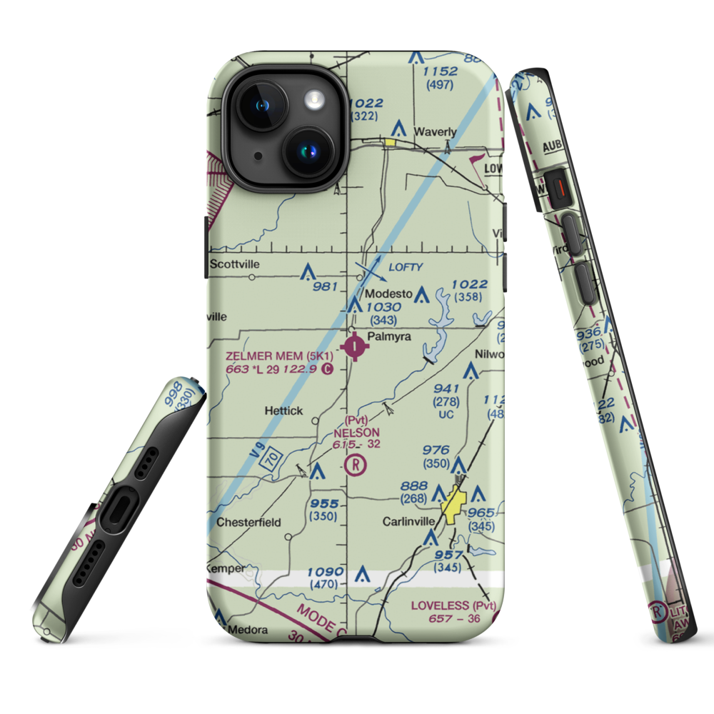 Zelmer Memorial Airpark Inc Airport (5K1) VFR Sectional  Tough iPhone Case iPhone 15 Plus model shown