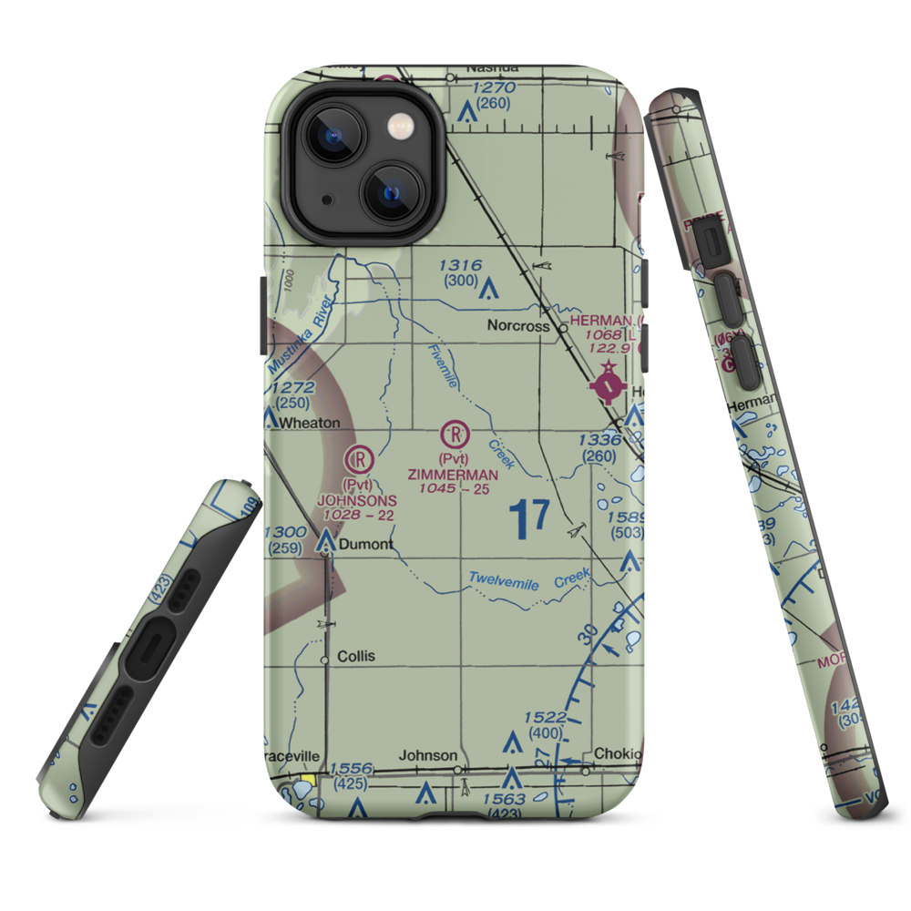 Zimmerman Airport (50MN) VFR Sectional  Tough iPhone Case iPhone 14 Plus model shown