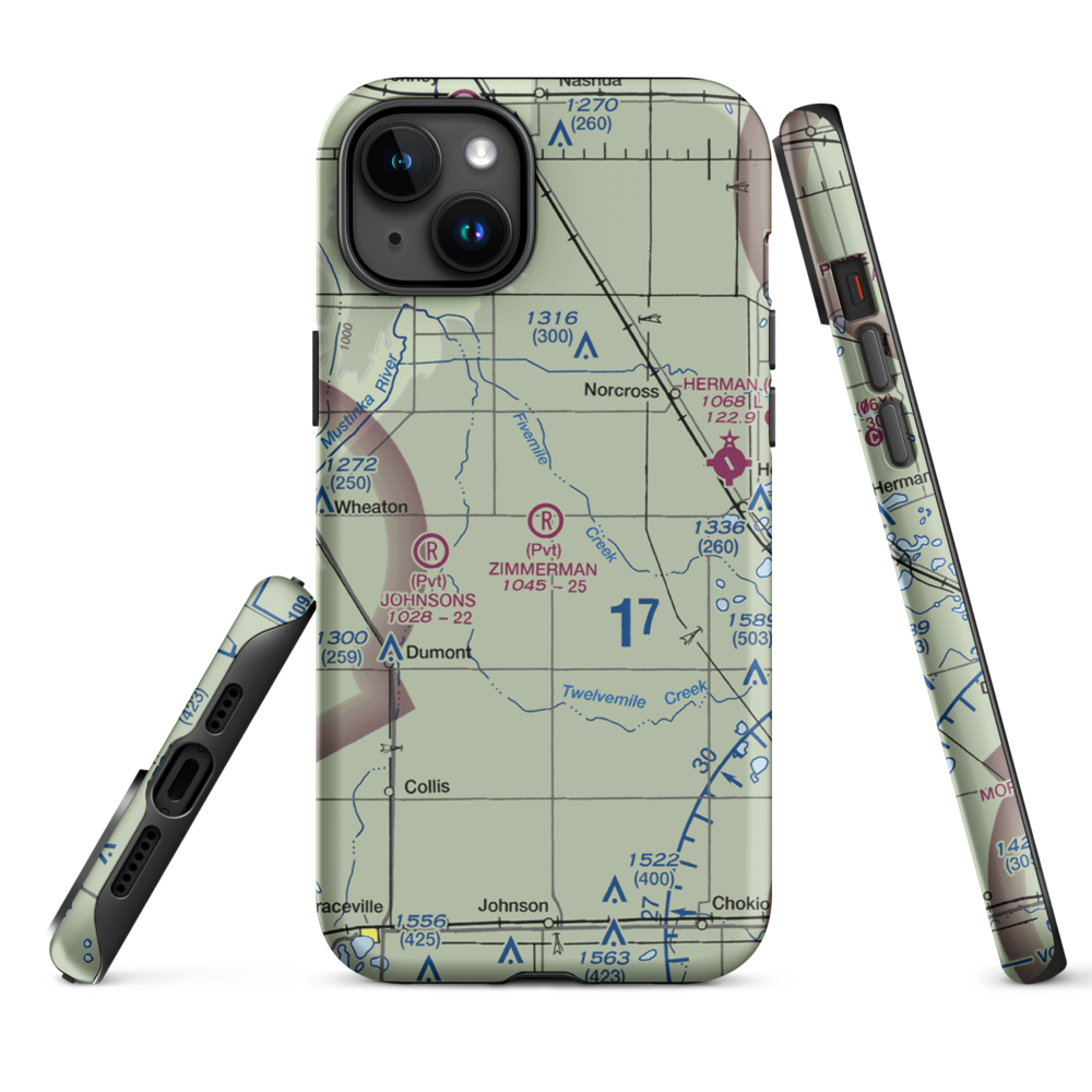 Zimmerman Airport (50MN) VFR Sectional  Tough iPhone Case iPhone 15 Plus model shown