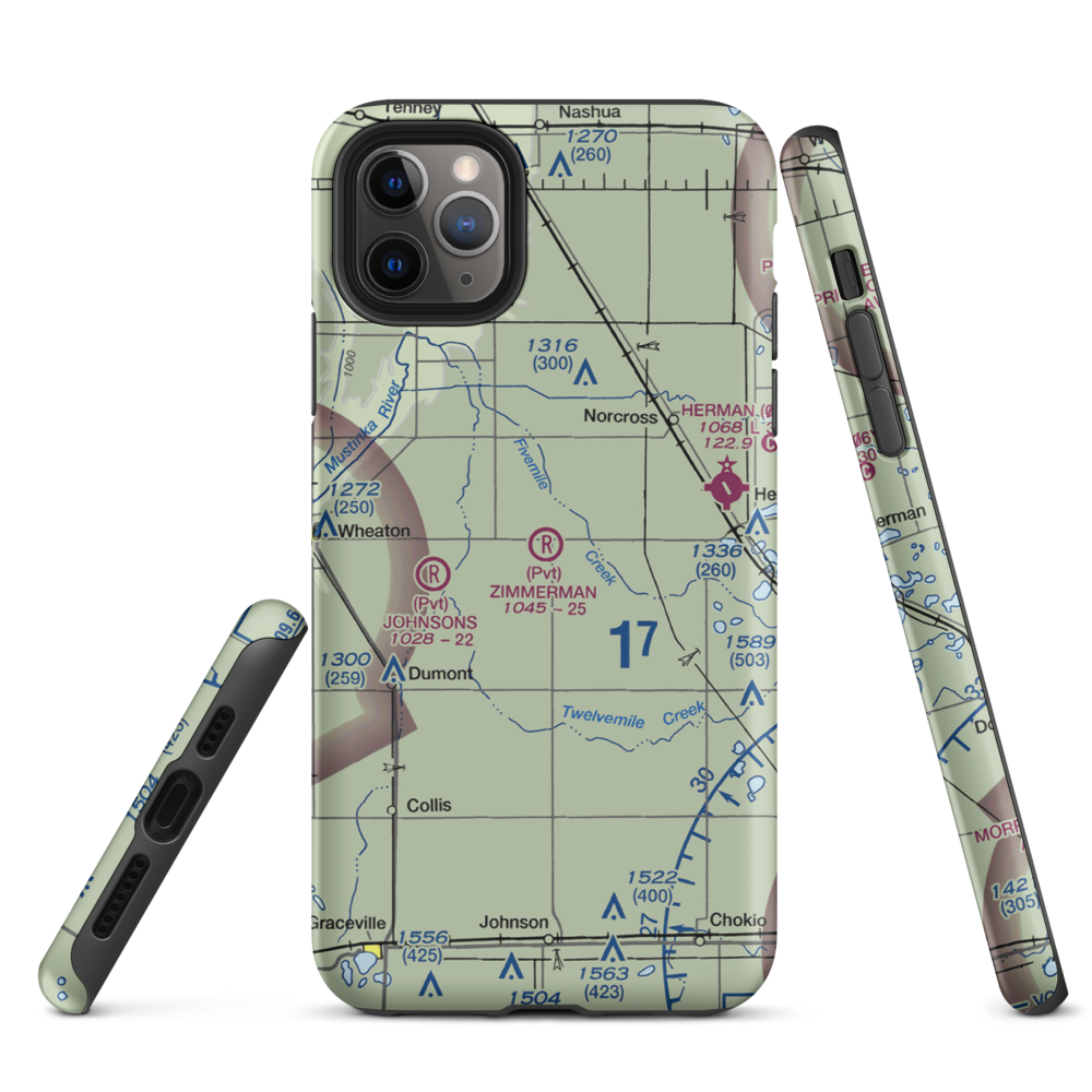 Zimmerman Airport (50MN) VFR Sectional  Tough iPhone Case iPhone 11 Pro Max model shown