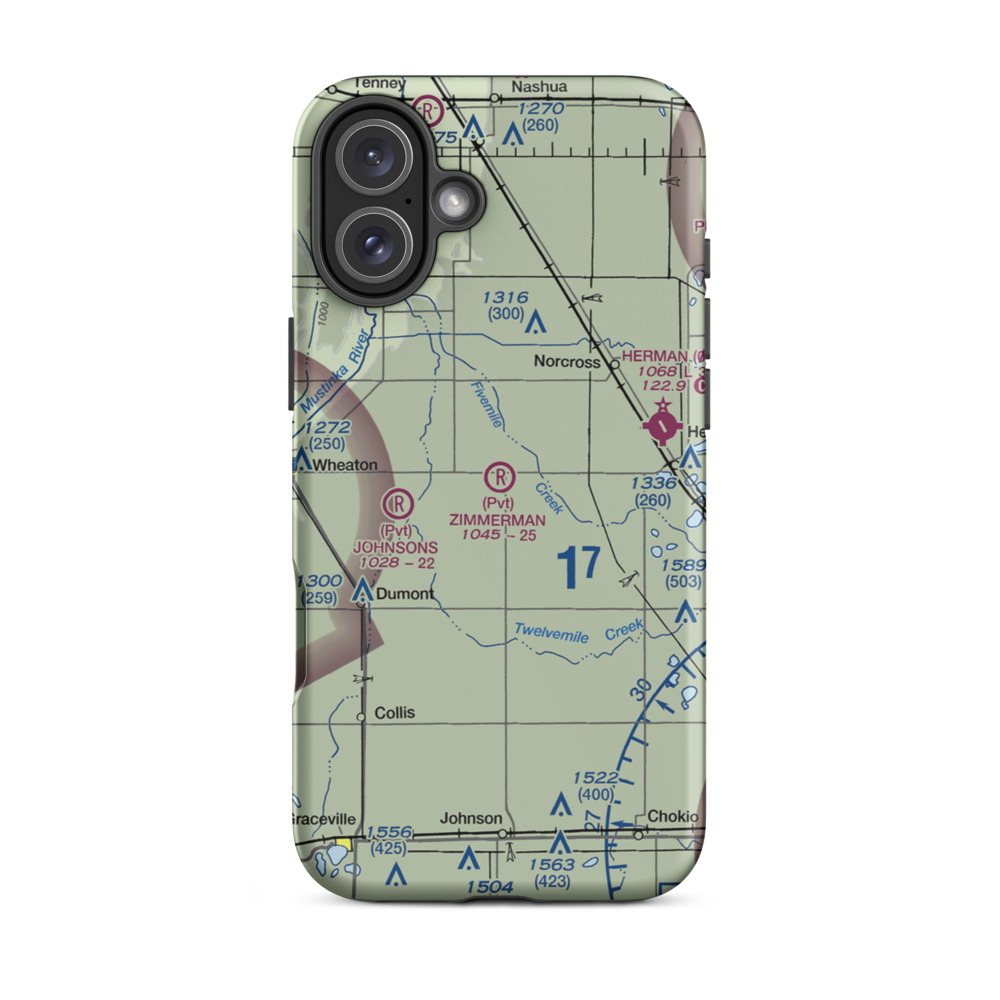Zimmerman Airport (50MN) VFR Sectional  Tough iPhone Case iPhone 16 Plus model shown