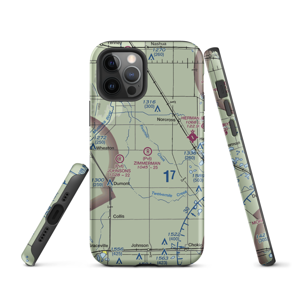 Zimmerman Airport (50MN) VFR Sectional  Tough iPhone Case iPhone 12 Pro model shown