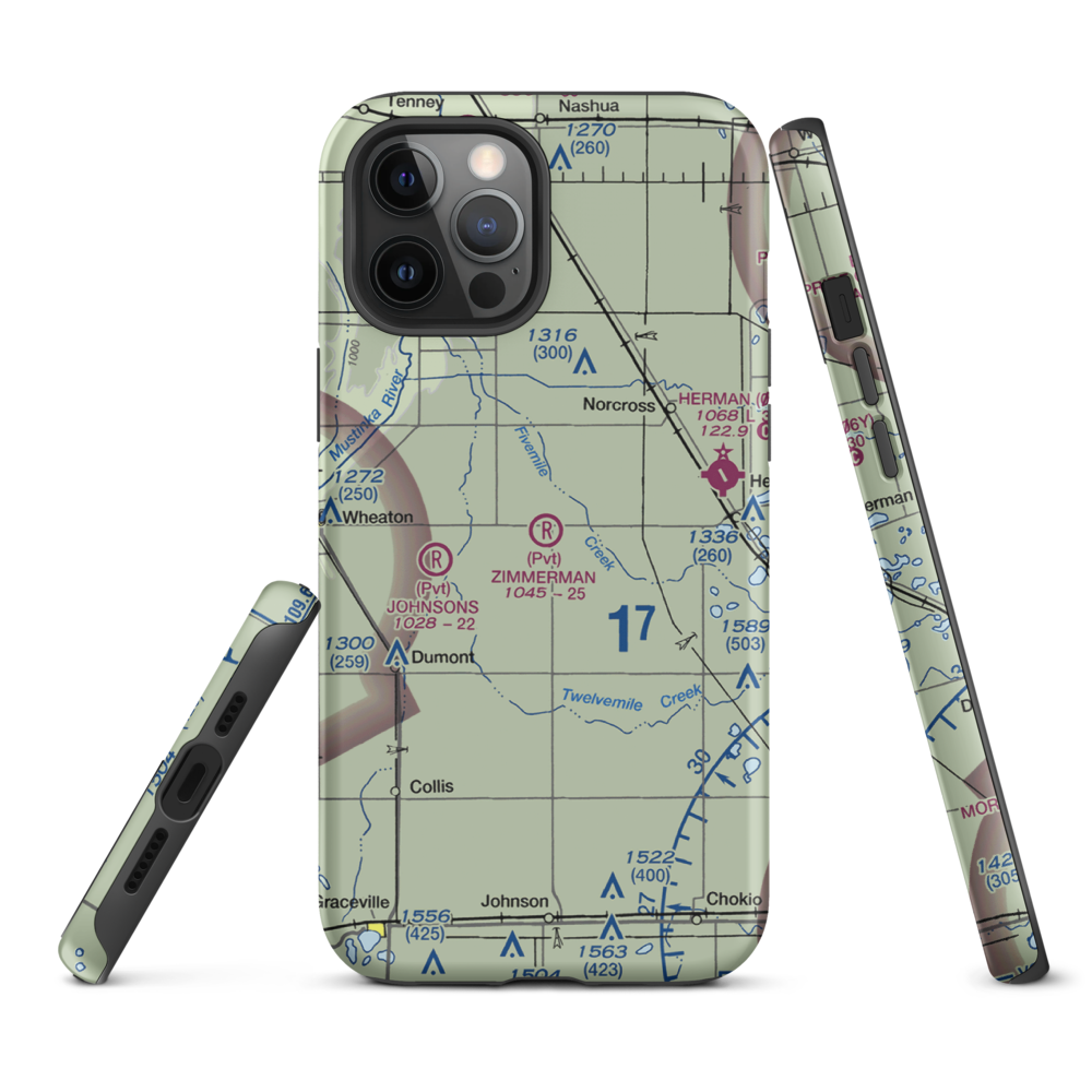 Zimmerman Airport (50MN) VFR Sectional  Tough iPhone Case iPhone 12 Pro Max model shown