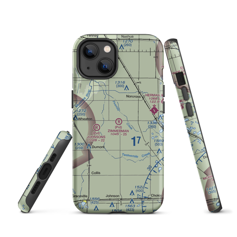 Zimmerman Airport (50MN) VFR Sectional  Tough iPhone Case iPhone 13 model shown