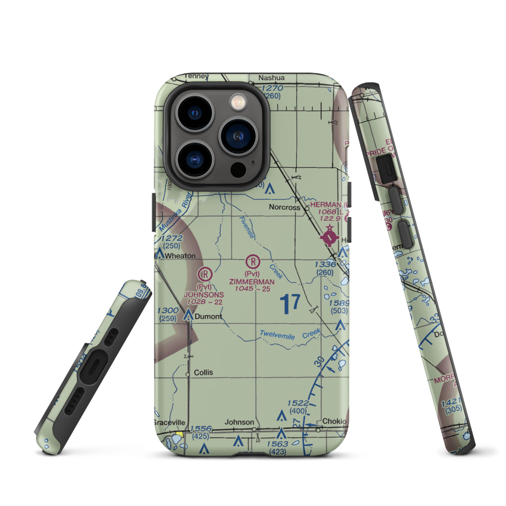 Zimmerman Airport (50MN) VFR Sectional  Tough iPhone Case iPhone 13 Pro model shown