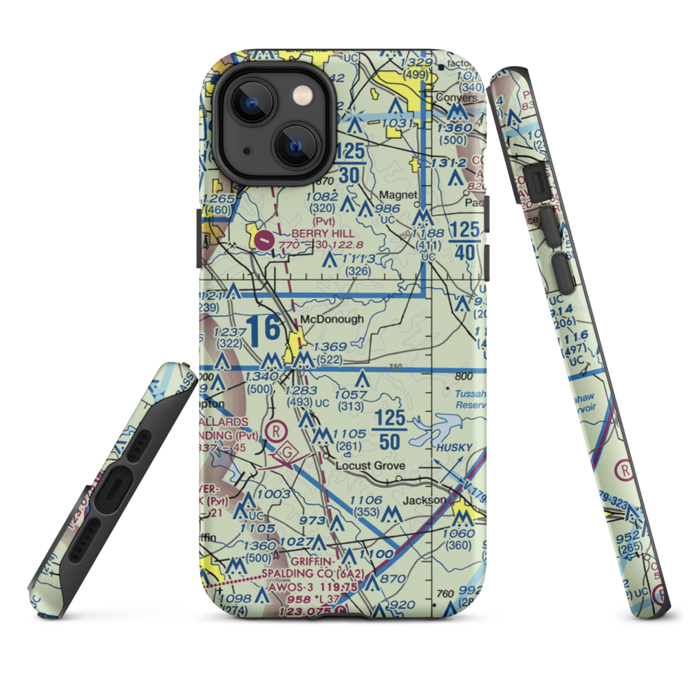 Zips Airport (63GA) VFR Sectional  Tough iPhone Case iPhone 14 Plus model shown