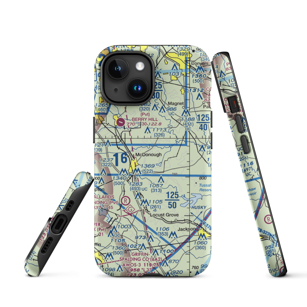 Zips Airport (63GA) VFR Sectional  Tough iPhone Case iPhone 15 model shown