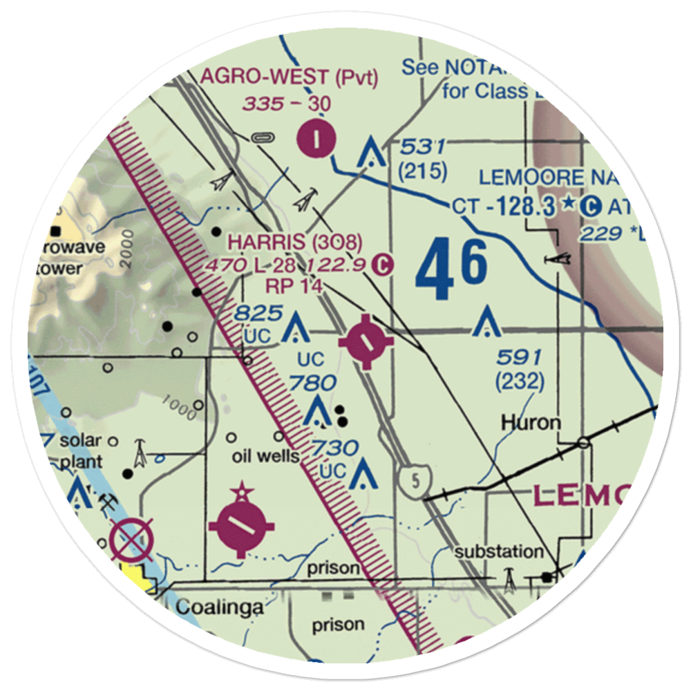 Harris Ranch Airport (3O8) VFR Sectional Sticker (20 mile) 